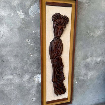 1960s Tiki Witch Five Foot Geisha Figure Framed on Burlap - All Original