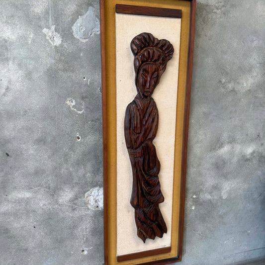 1960s Tiki Witch Five Foot Geisha Figure Framed on Burlap - All Original