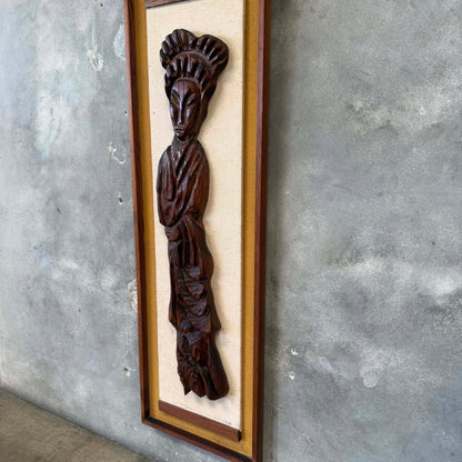 1960s Tiki Witch Five Foot Geisha Figure Framed on Burlap - All Original