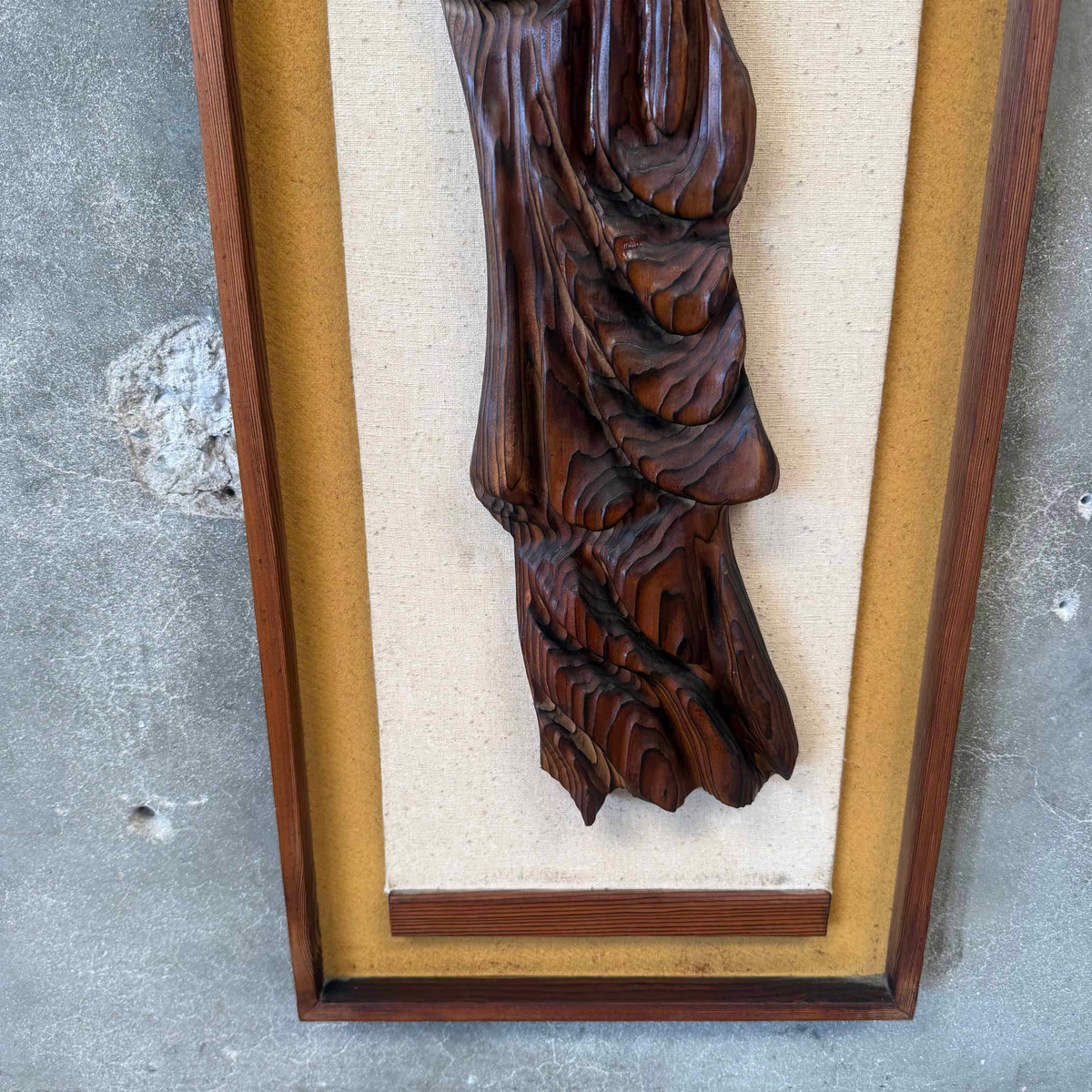 1960s Tiki Witch Five Foot Geisha Figure Framed on Burlap - All Original