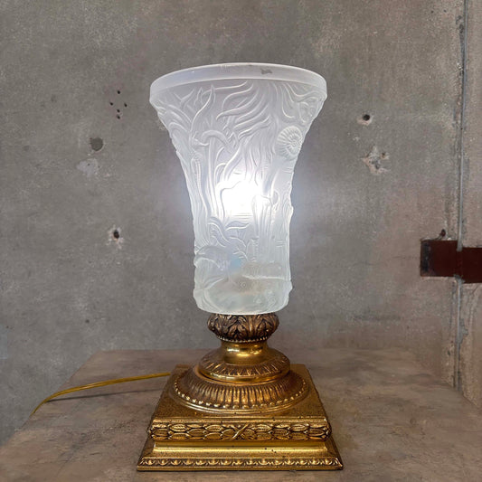 1960's Josef-Inwald Marine Life" Frosted Glass Torchiere Table Lamp