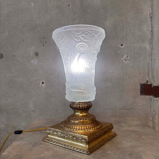 1960's Josef-Inwald Marine Life" Frosted Glass Torchiere Table Lamp