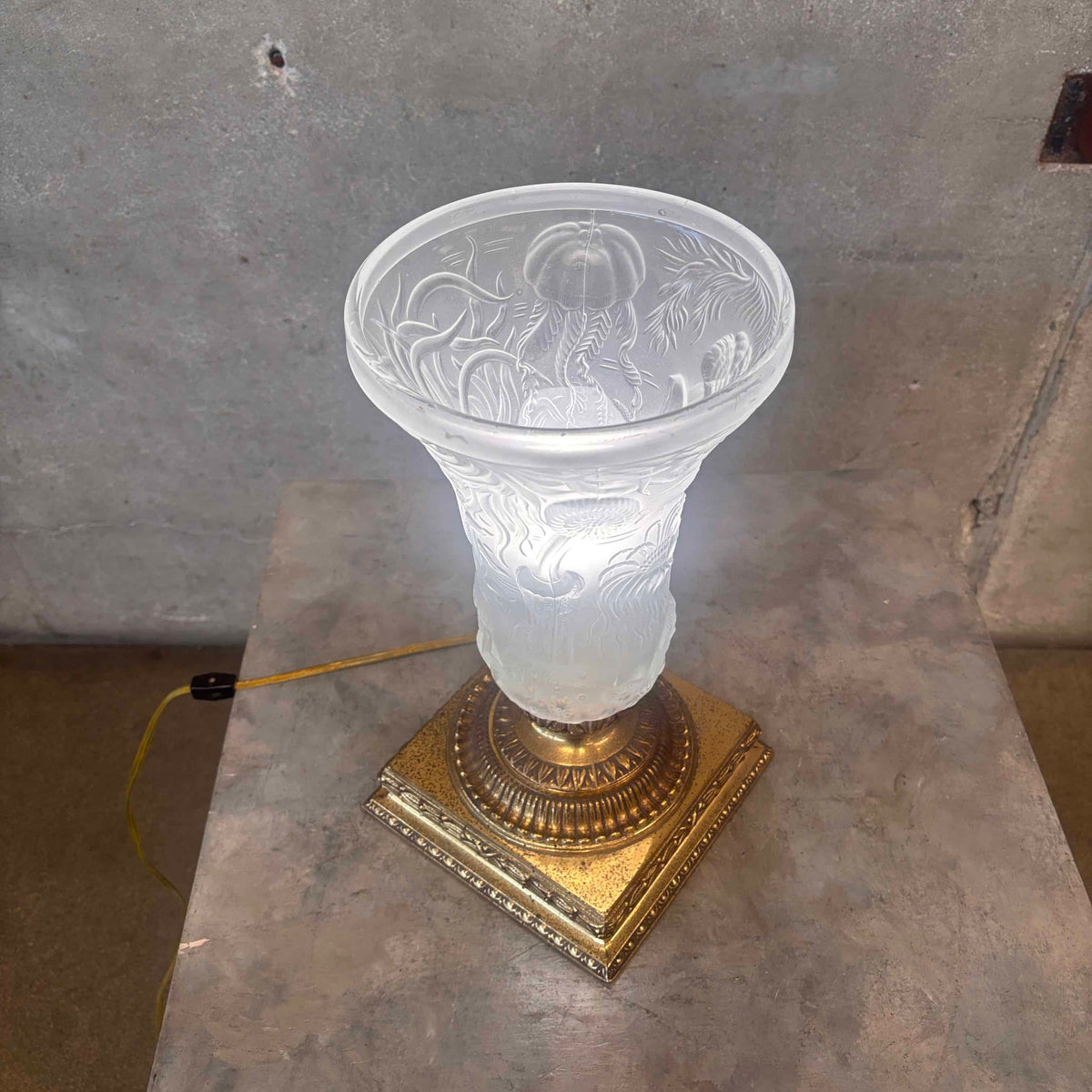 1960's Josef-Inwald Marine Life" Frosted Glass Torchiere Table Lamp