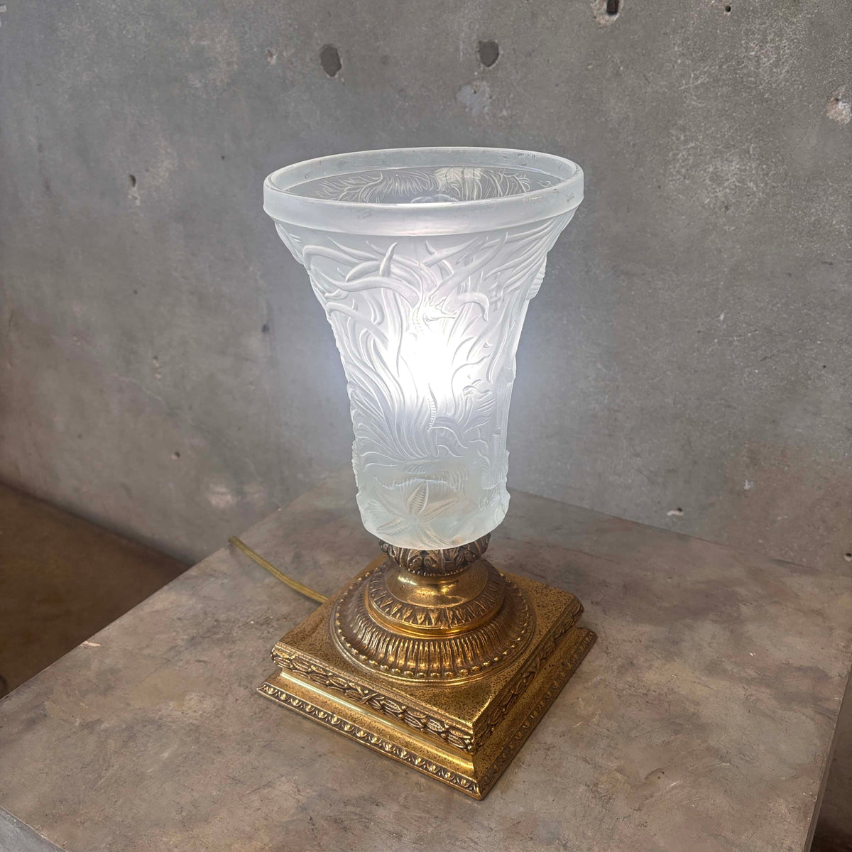 1960's Josef-Inwald Marine Life" Frosted Glass Torchiere Table Lamp