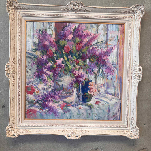 Orange Oil Painting Artist Maria Del Carmen Calvo (1937- 2019)