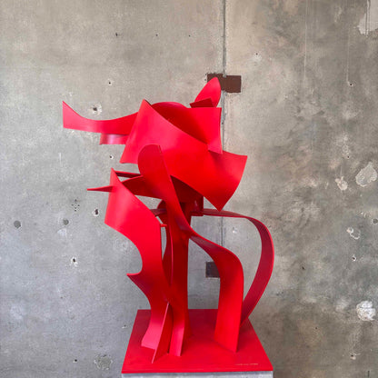 Extra Large Wood Craft Sculpture In Hot Red