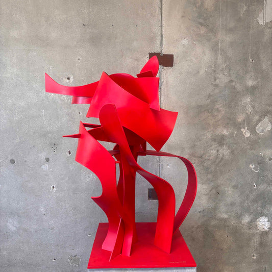 Extra Large Wood Craft Sculpture In Hot Red