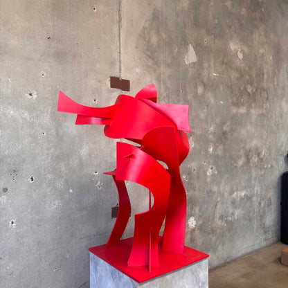 Extra Large Wood Craft Sculpture In Hot Red