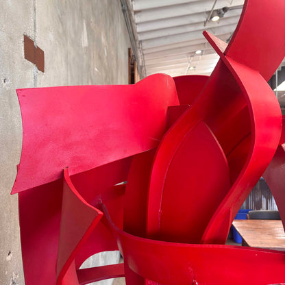 Extra Large Wood Craft Sculpture In Hot Red