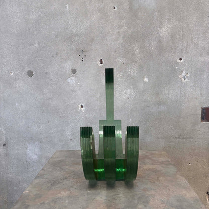 Post Modernist Green Glass + Textured Brass Sculpture