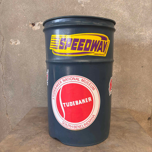 Vintage Oil Barrel Trash Can With Stickers