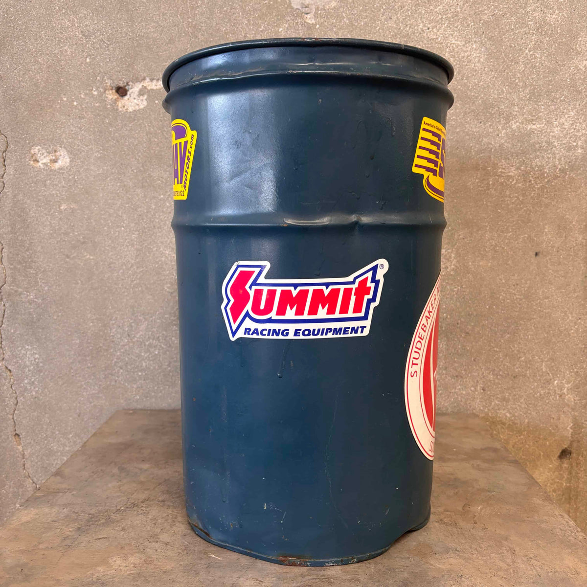 Vintage Oil Barrel Trash Can With Stickers