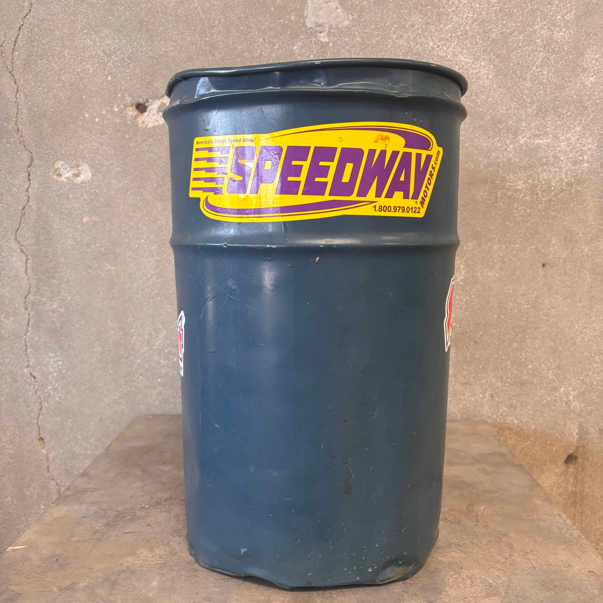 Vintage Oil Barrel Trash Can With Stickers