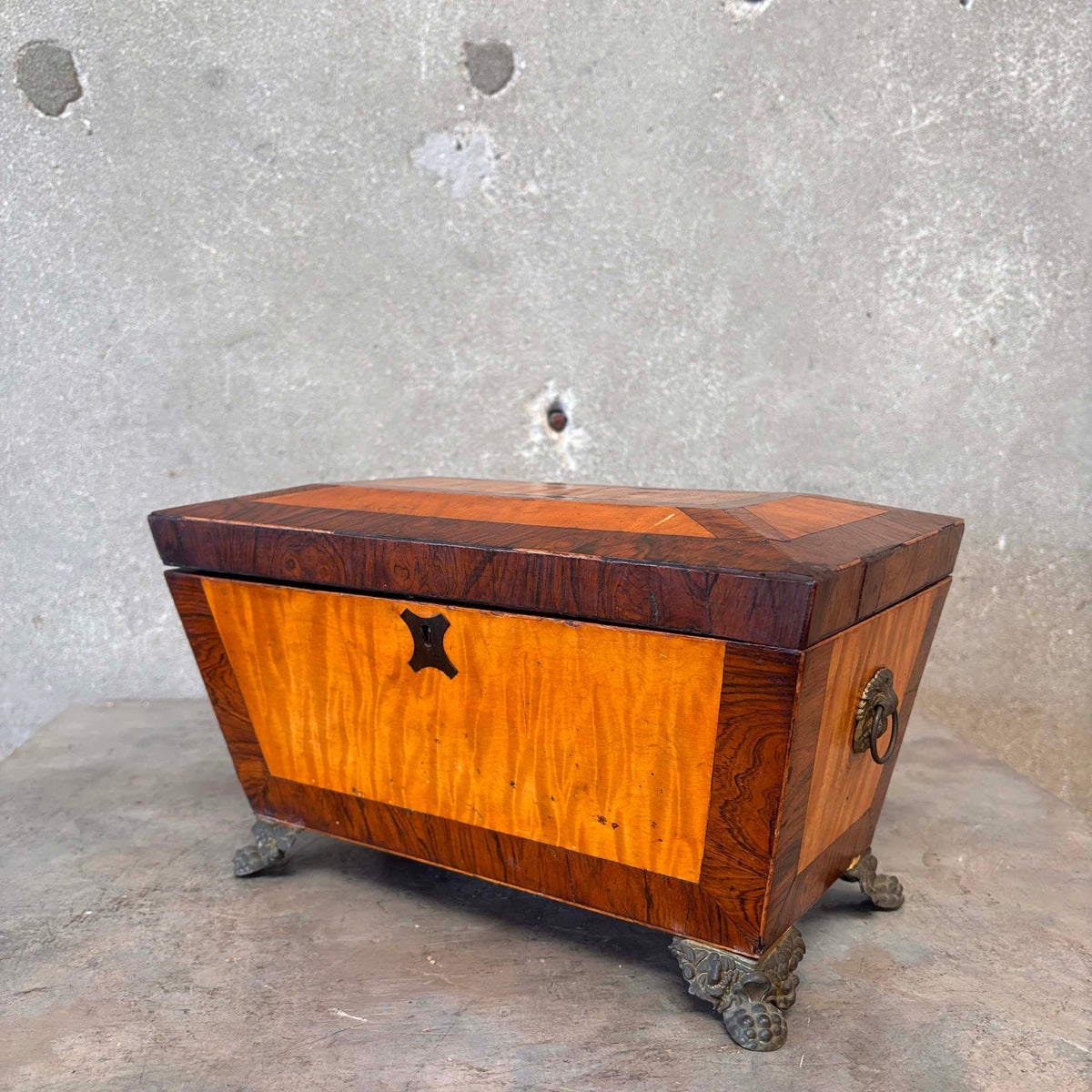 Antique Wood Sarcophagus Style Tea Caddy