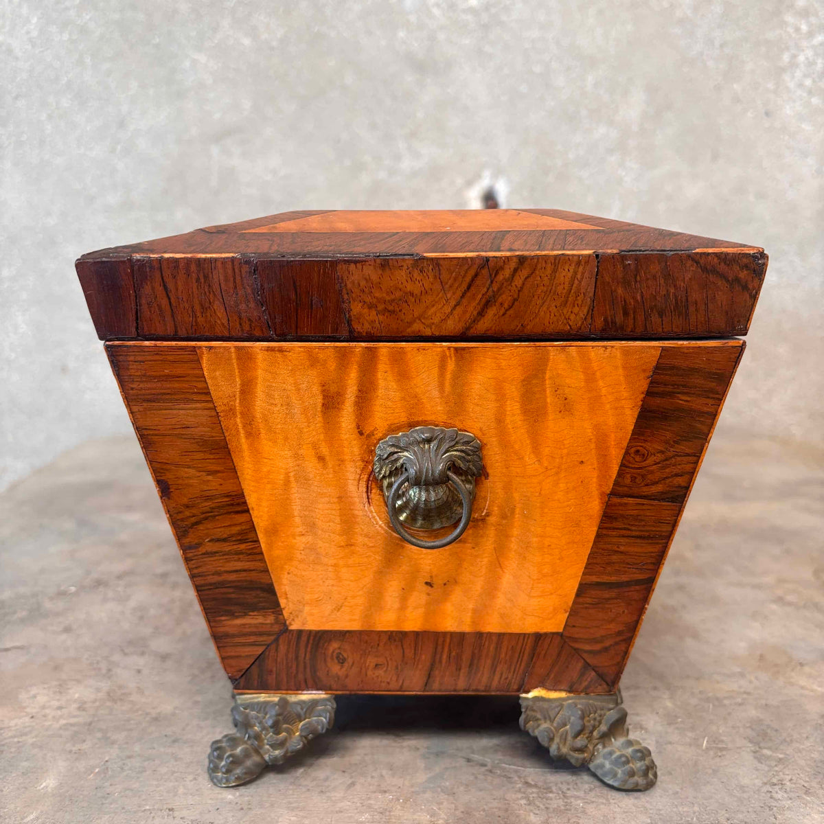 Antique Wood Sarcophagus Style Tea Caddy