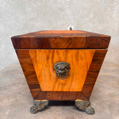 Antique Wood Sarcophagus Style Tea Caddy