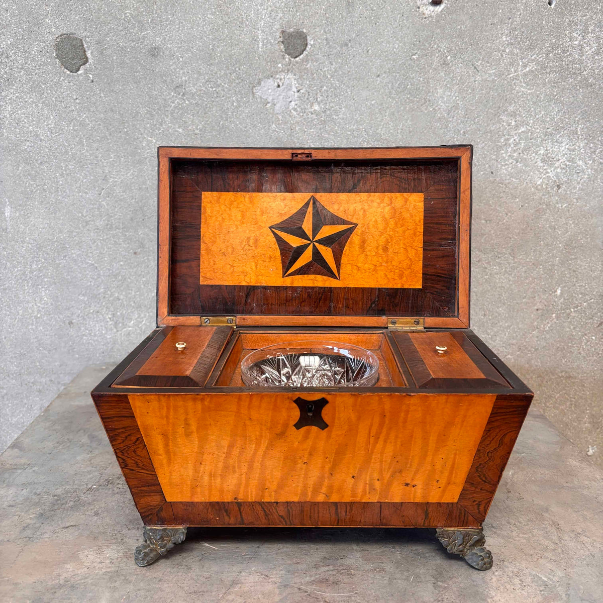 Antique Wood Sarcophagus Style Tea Caddy