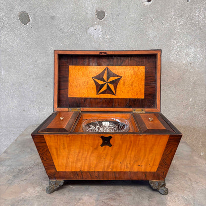 Antique Wood Sarcophagus Style Tea Caddy