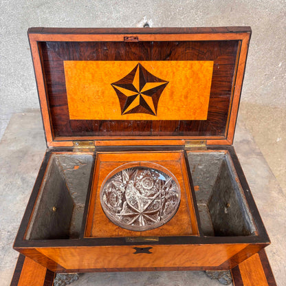 Antique Wood Sarcophagus Style Tea Caddy