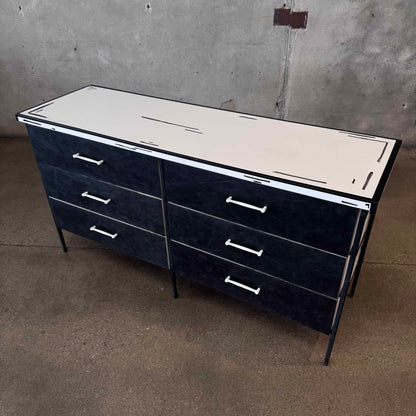 Mid Century Vista of California Iron, Wood and Leather 5 Drawer Dresser