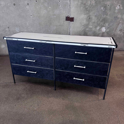Mid Century Vista of California Iron, Wood and Leather 5 Drawer Dresser