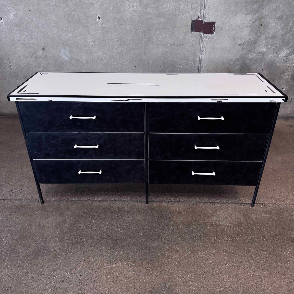 Mid Century Vista of California Iron, Wood and Leather 5 Drawer Dresser