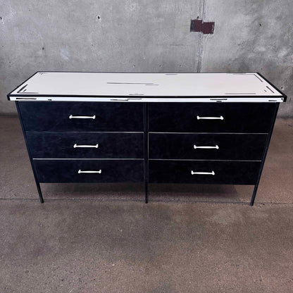 Mid Century Vista of California Iron, Wood and Leather 5 Drawer Dresser