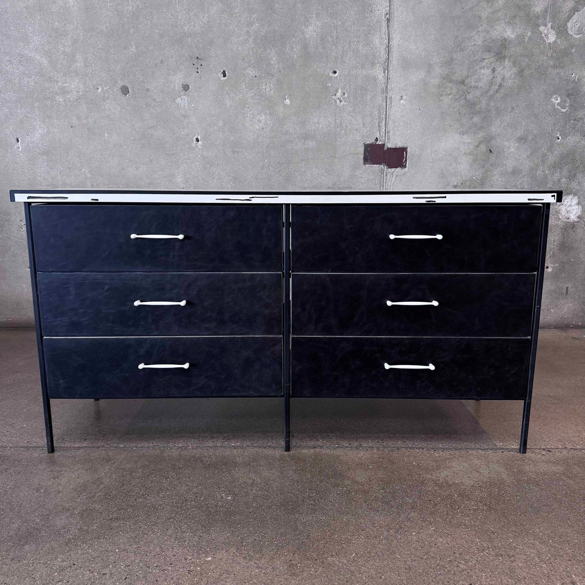 Mid Century Vista of California Iron, Wood and Leather 5 Drawer Dresser