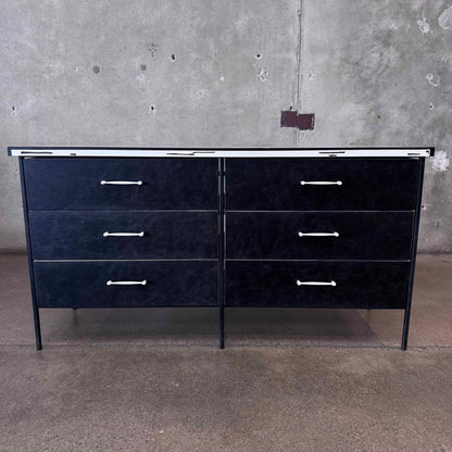 Mid Century Vista of California Iron, Wood and Leather 5 Drawer Dresser