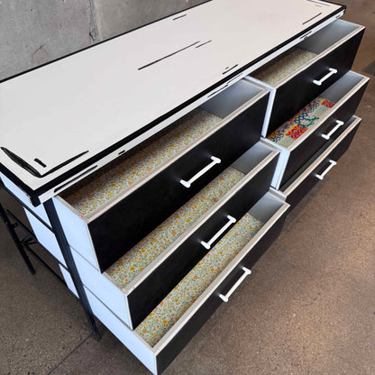 Mid Century Vista of California Iron, Wood and Leather 5 Drawer Dresser