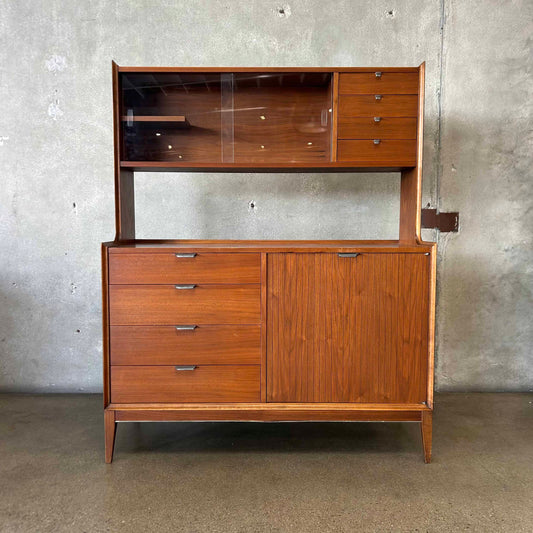 Mid Century Modern Walnut Hutch Cabinet by Cavalier