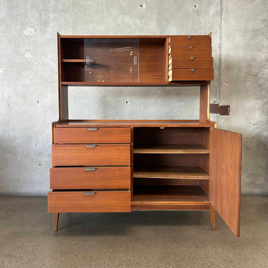 Mid Century Modern Walnut Hutch Cabinet by Cavalier