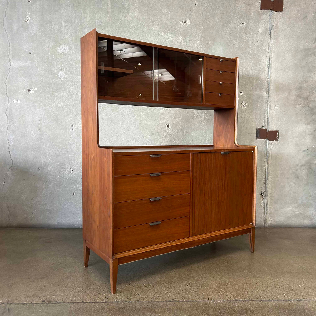 Mid Century Modern Walnut Hutch Cabinet by Cavalier