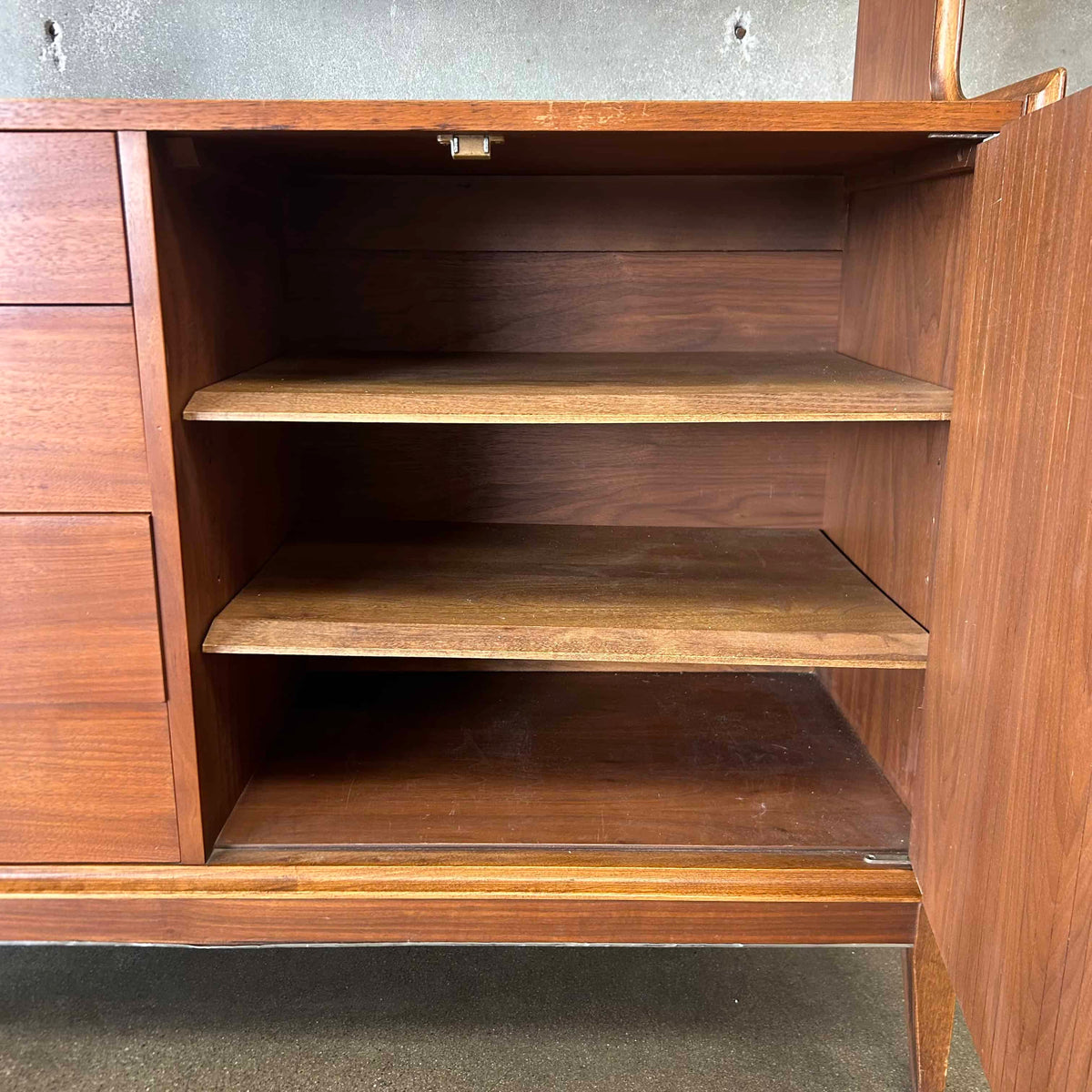 Mid Century Modern Walnut Hutch Cabinet by Cavalier
