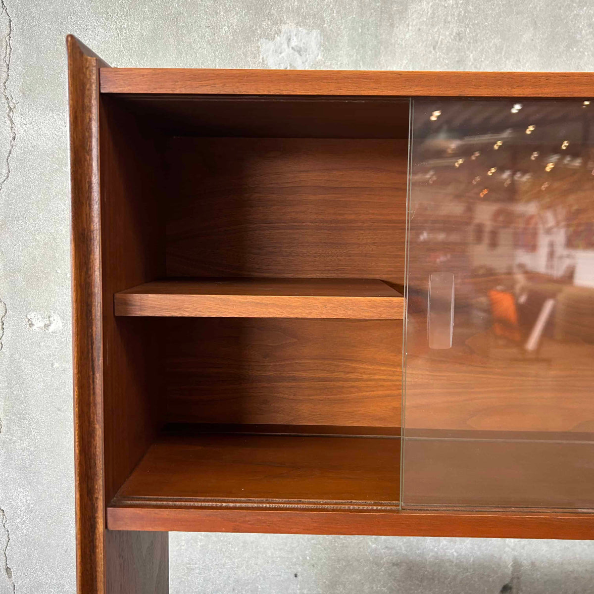 Mid Century Modern Walnut Hutch Cabinet by Cavalier
