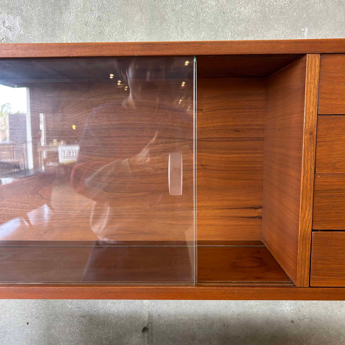 Mid Century Modern Walnut Hutch Cabinet by Cavalier