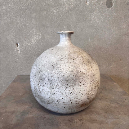 Vintage Mid Century Large Round Vase With Fluted Neck