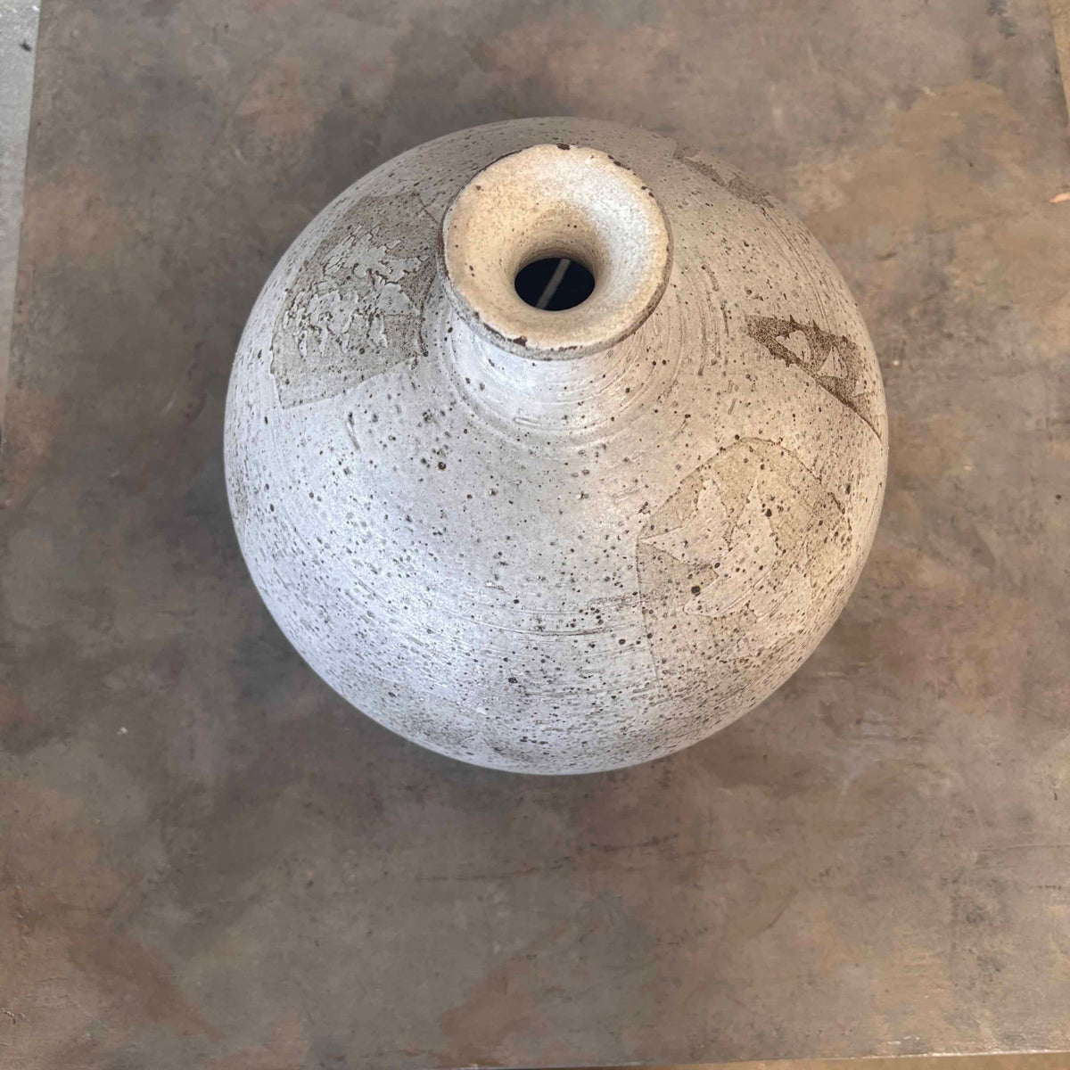 Vintage Mid Century Large Round Vase With Fluted Neck