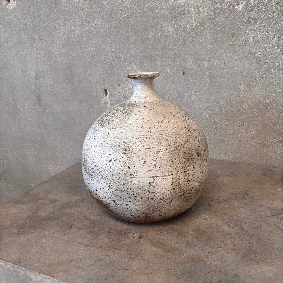 Vintage Mid Century Large Round Vase With Fluted Neck