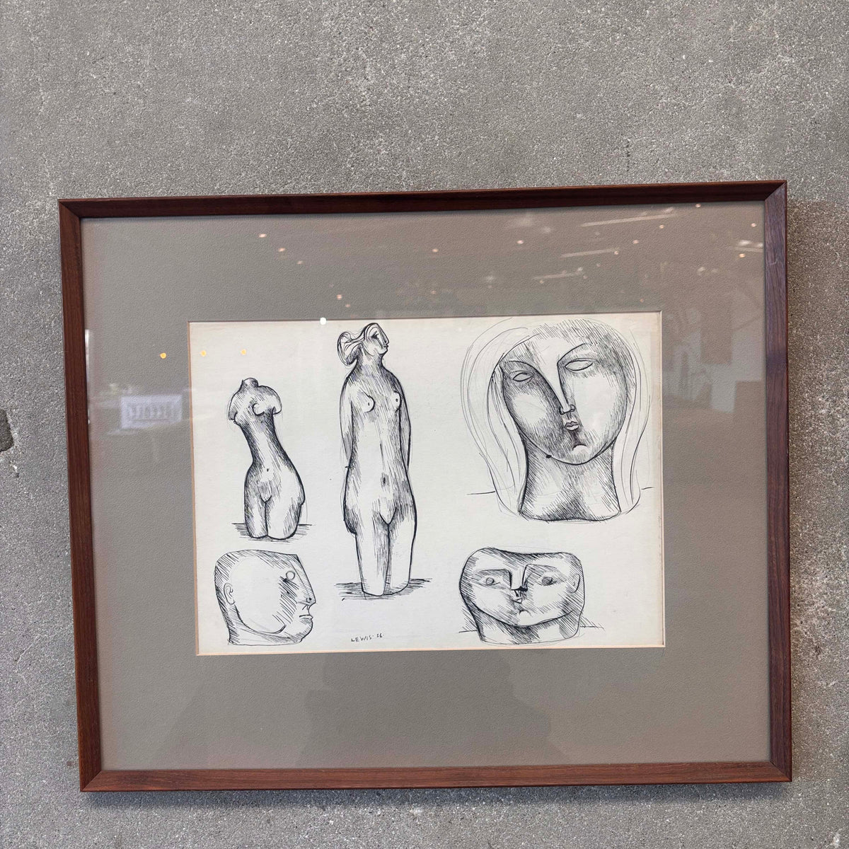 Original Figurative Study By Stanley Lewis Pen On Paper 1956 Canada