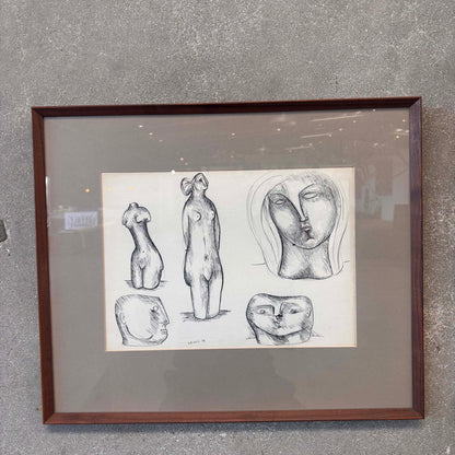 Original Figurative Study By Stanley Lewis Pen On Paper 1956 Canada