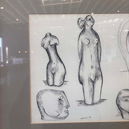 Original Figurative Study By Stanley Lewis Pen On Paper 1956 Canada