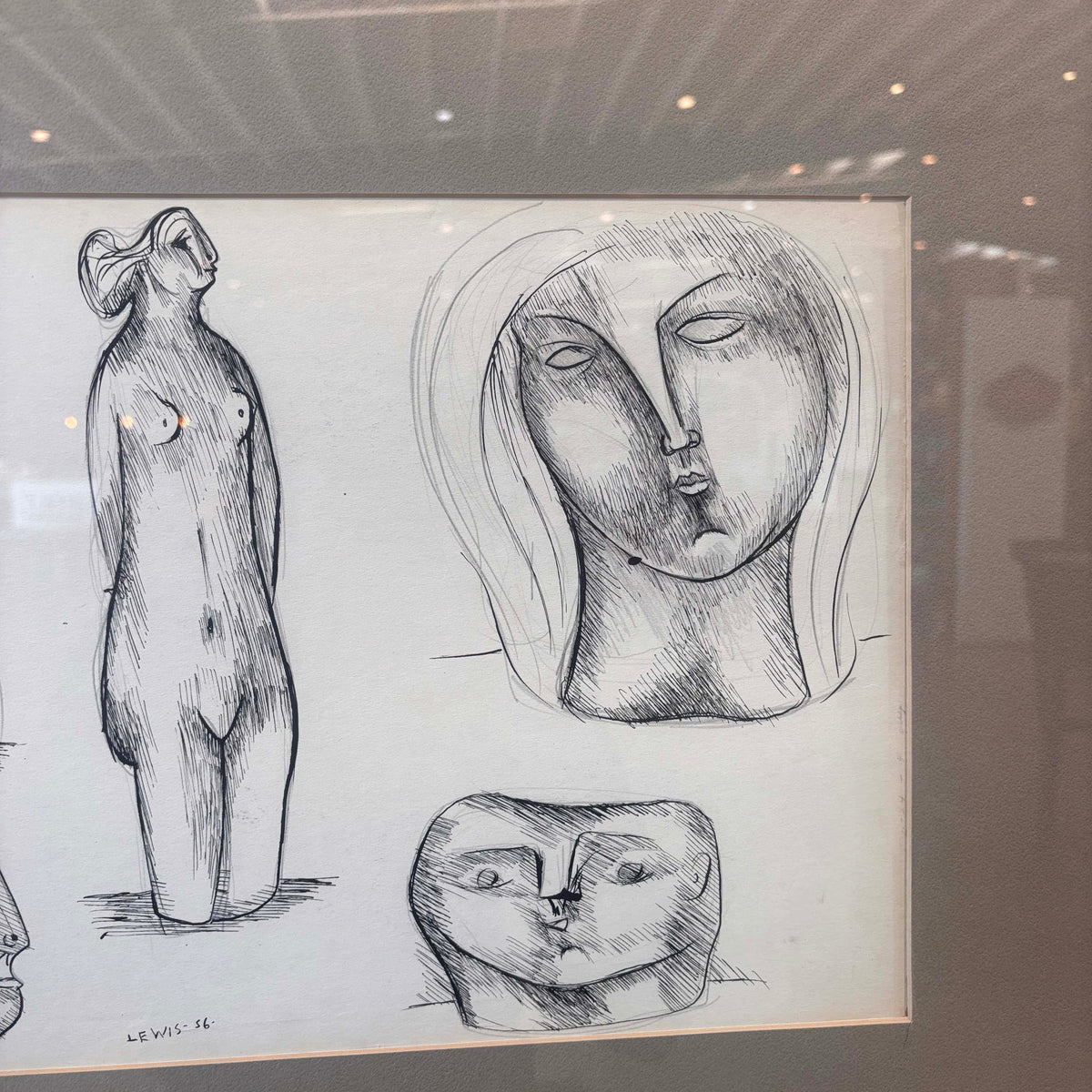 Original Figurative Study By Stanley Lewis Pen On Paper 1956 Canada