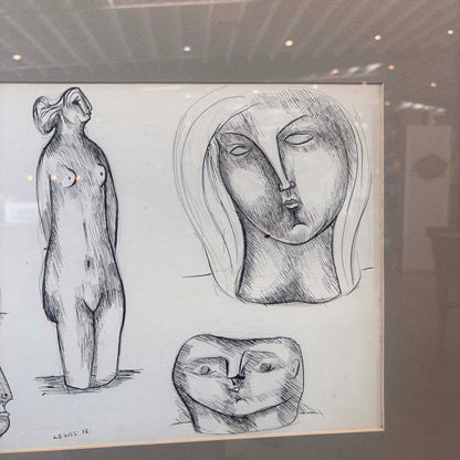 Original Figurative Study By Stanley Lewis Pen On Paper 1956 Canada