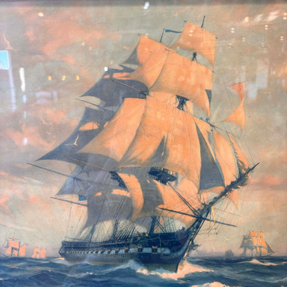 Vintage Framed Gordon Grant 1927 Lithograph Print Old Ironsides