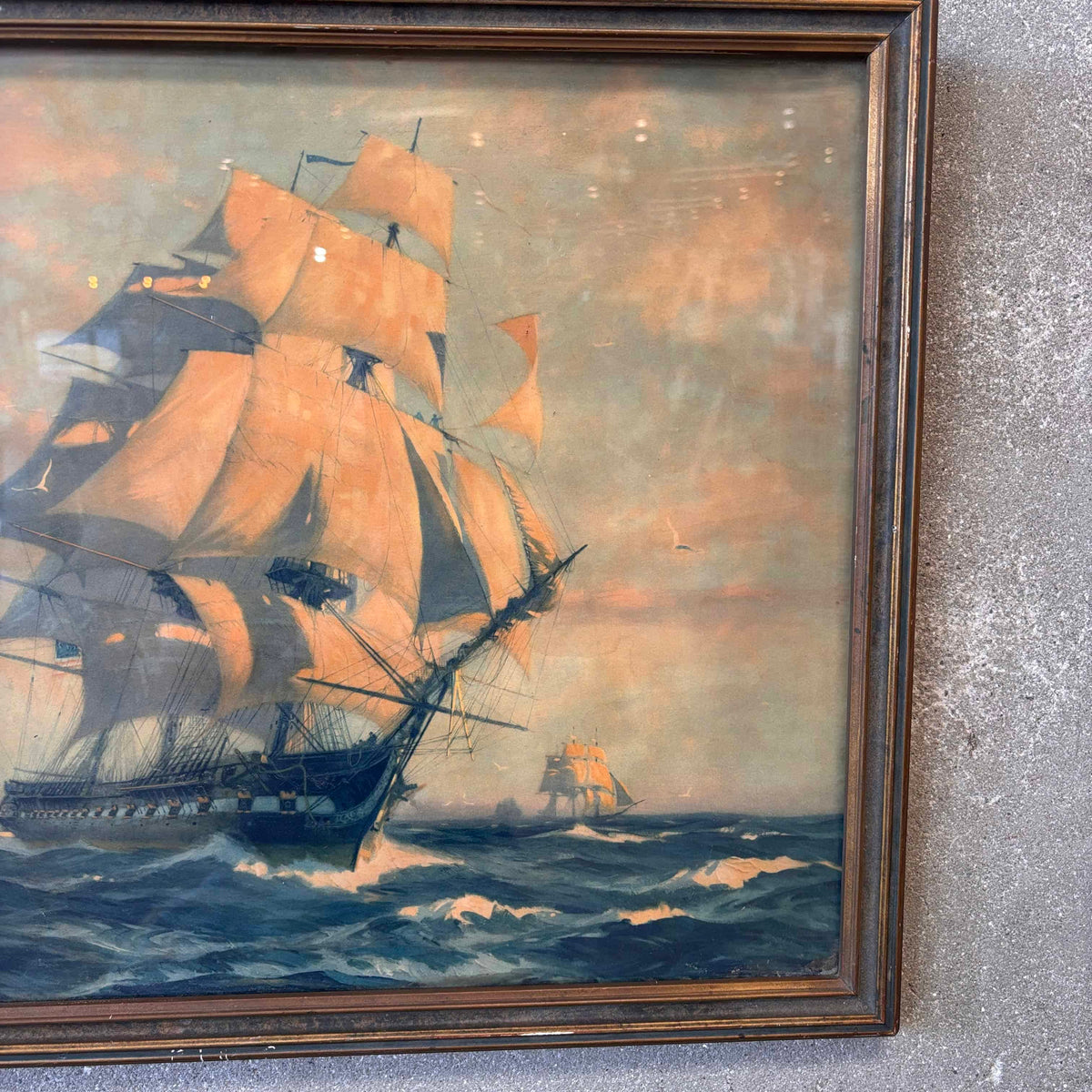 Vintage Framed Gordon Grant 1927 Lithograph Print Old Ironsides
