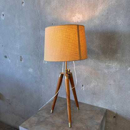 Mid Century Modern Tripod Wood & Brass Table Lamps