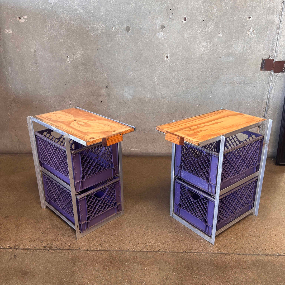 Pair Of Industrial Low Milk Crate Cubby's/Drawers