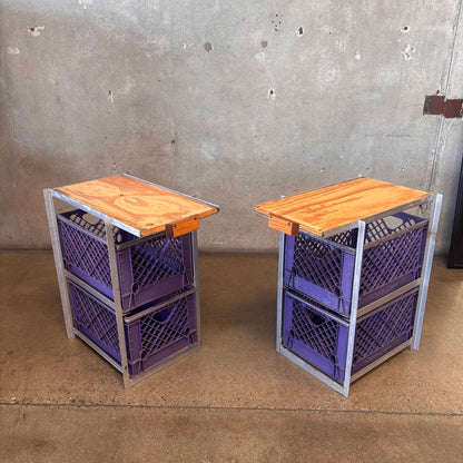 Pair Of Industrial Low Milk Crate Cubby's/Drawers
