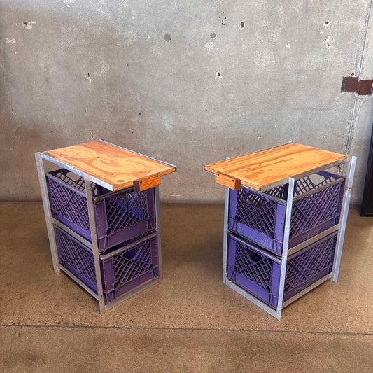 Pair Of Industrial Low Milk Crate Cubby's/Drawers